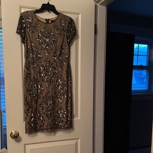Elegant Sequin Embellished Dress - Brown